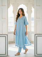 Powder Blue Pintucked Silk Chanderi Kurta with Dola Silk Pants — kurta detail