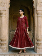 Maroon Embroidered Premium Modal Kurta Set with Pants & Dupatta — model front