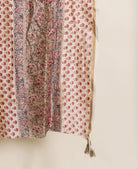 Beige Hand Block Print Silk Chanderi Kurta Set with Pants & Dupatta — detail