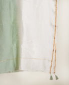 Sage Green Embroidered Silk Chanderi Kurta Set with Pants & Gold Border Dupatta — dupatta gold border and tassel detail