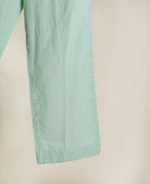 Sage Green Embroidered Silk Chanderi Kurta Set with Pants & Gold Border Dupatta — pintuck hem pants detail