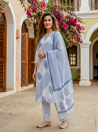 Indigo Blue Hand Block Print Cotton Kurta Set with Pants & Kota Dupatta — view 2
