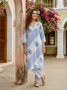 Indigo Blue Hand Block Print Cotton Kurta Set with Pants & Kota Dupatta — view 5