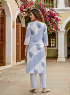 Indigo Blue Hand Block Print Cotton Kurta Set with Pants & Kota Dupatta — view 6