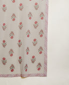 Red & White Striped Hand Block Print Cotton Kurta Set with Pants & Floral Dupatta — floral block print dupatta detail