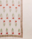 Sage Green Striped Hand Block Print Cotton Kurta Set with White Pants & Kota Dupatta — Kota Doria dupatta print detail