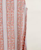 Peach & Charcoal Floral Handblock Cotton Layered Dress with Inner — inner stripe print detail