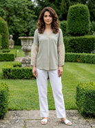 Sage Green Modal Top with Organza Sleeves — view 1