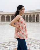 Ivory & Pink Halter-Neck Handblock Cotton Top — side view
