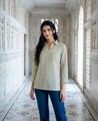 Ivory Multicolour Striped Handblock Cotton Tunic — front view