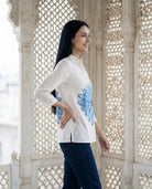 White Hand-Painted Jacquard Shirt Top — side view
