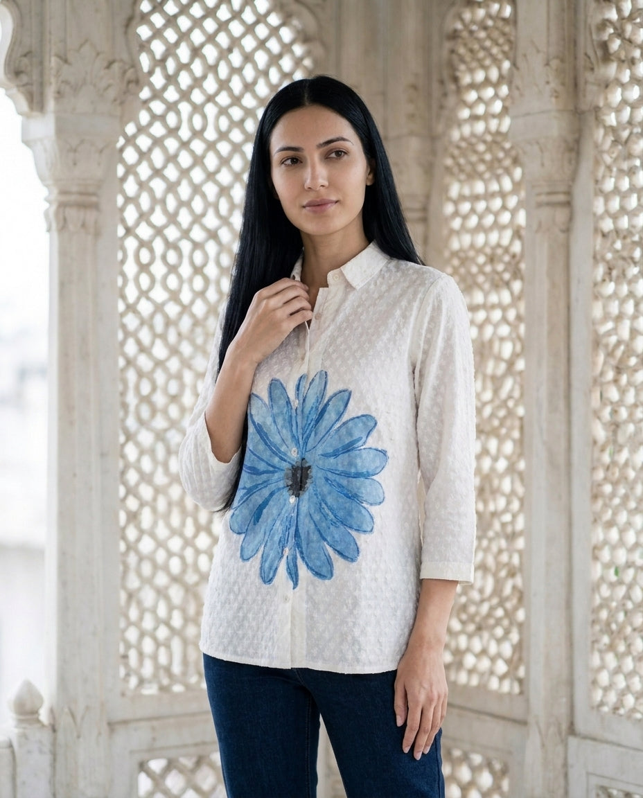 White Hand-Painted Jacquard Shirt Top — styled look