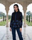 Charcoal Black Handblock Cotton Shirt Top — front view