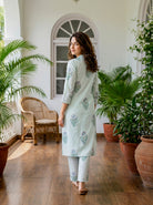 Mint Green Botanical Handblock Cotton Co-ord Set — back view