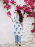 Ivory & Indigo Marigold Handblock Cotton Co-ord Set — back view