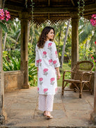 Ivory & Pink Rose Handblock Cotton Co-ord Set — back view