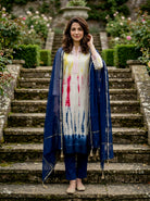Ivory Tie-Dye Cotton Kurta with Blue Pants & Chanderi Dupatta — view 1