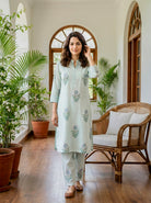 Mint Green Botanical Handblock Cotton Co-ord Set — front view