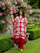 Coral Red Tie-Dye Cotton Kaftan with Pants — view 1