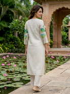 Ivory Hand-Painted Lotus Chanderi Silk Kurta with Pants & Chanderi Dupatta — back view