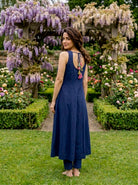 Indigo Modal Kurta with Pants & Mustard Chanderi Dupatta — view 4