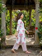 Ivory & Pink Rose Handblock Cotton Co-ord Set — side view