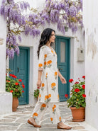 Ivory & Orange Marigold Handblock Cotton Co-ord Set — side view