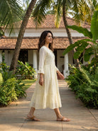 Ivory Kota Doria Tiered Cotton Dress with Lace Inserts — side view