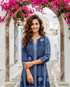 Indigo Handblock Cotton Dress with Round Collar — styled look
