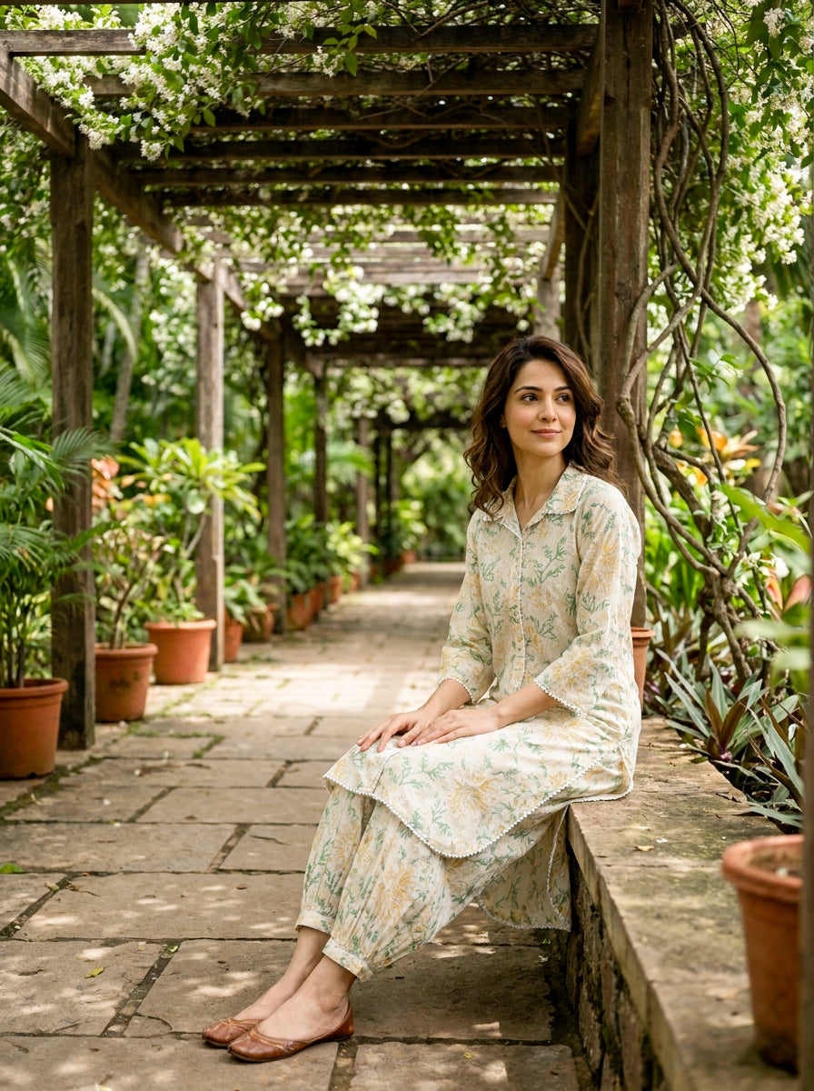 Ivory Botanical Handblock Cotton Co-ord Set — styled look