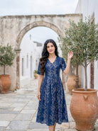 Indigo Botanical Handblock Cotton Fit-and-Flare Dress — styled look