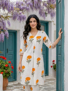 Ivory & Orange Marigold Handblock Cotton Co-ord Set — styled look