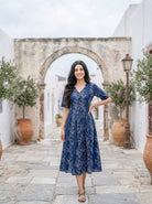 Indigo Botanical Handblock Cotton Fit-and-Flare Dress — styled look