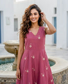 Pink Handblock Sleeveless Double-Layered Cotton V-Neck Dress — styled look