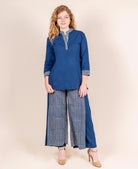 Indigo Print Hand Block Print Kurti with Tasseled Chevron Palazzo